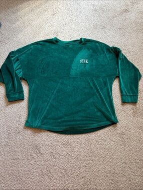 PINK Evergreen Velour Pullover with White Embroidered Logo